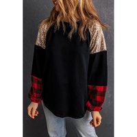 Azura Exchange Lantern Sleeve Plaid Sequin Pullover Sweatshirt - M thumbnail