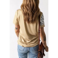 Khaki Bleached Leopard Print Crew Neck T Shirt - S thumbnail
