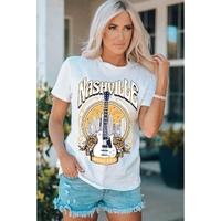 Azura Exchange Nashville Guitar Floral Print T-Shirt - L thumbnail