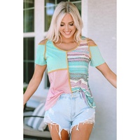 Azura Exchange Stripe Color Block Cold Shoulder Knit Top - L thumbnail