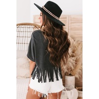 Azura Exchange Guitar Slogan Print Fringed V Neck Graphic Tee - L thumbnail