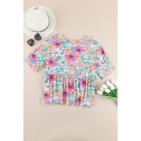 Azura Exchange Bohemian Flower Print Flowy Short Sleeve Top - S thumbnail