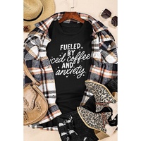 Black FUELED BY iced coffee AND anxiety Graphic Tee - S thumbnail