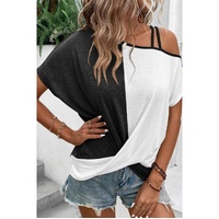 Azura Exchange Colorblock Asymmetric Strappy Cold Shoulder Top - S thumbnail