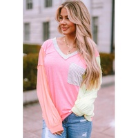 Azura Exchange Long Sleeve Striped Color Block T-Shirt - M thumbnail
