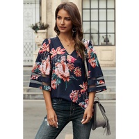 Azura Exchange Flared Sleeve Floral Blouse - M thumbnail