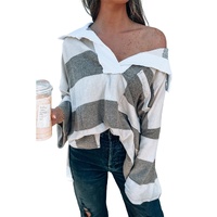 Stripe Oversized Collared Long Sleeve Top - L thumbnail