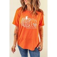 Orange Pumpkin Graphic Crew Neck T-shirt - S thumbnail