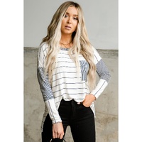 Azura Exchange Patchwork High Low Side Slits Long Sleeve Top - M thumbnail