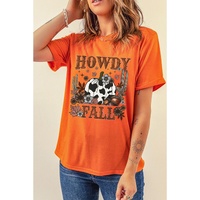 Orange HOWDY FALL Western Pumpkin Graphic T Shirt - S thumbnail