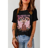 Black NASHVILLE Music City Graphic Print Short Sleeve Top - L thumbnail