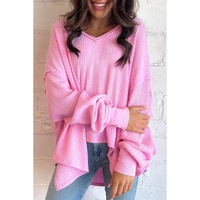 Bonbon Waffle Knit Exposed Seam High Low Top - L thumbnail