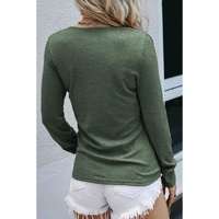 Mist Green Long Sleeve Snap Button Henley Top - L thumbnail
