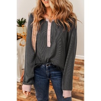 Carbon Grey Textured Contrast Stitching Henley Top - L thumbnail