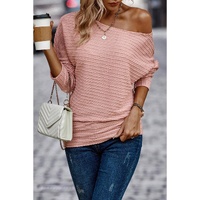 Dusty Pink Textured Knit Long Sleeve Top - L thumbnail