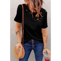 Azura Exchange Mixed Cotton Crew Neck T-Shirt with Holes - S thumbnail