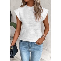 White Wavy Textured Mock Neck Cap Sleeve Top - L thumbnail