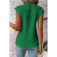 Dark Green Wavy Textured Mock Neck Cap Sleeve Top - XL thumbnail