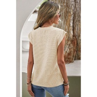 Beige Solid Textured Batwing Sleeve Crew Neck T Shirt - L thumbnail