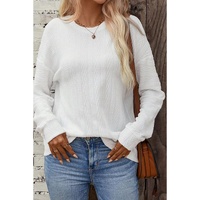 White Round Neck Drop Shoulder Textured Knit Top - XL thumbnail