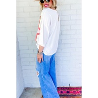 White Colorblock Star Patched Half Sleeve Oversized Tee - M thumbnail