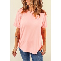Pink Casual Plain Crew Neck Tee - S thumbnail