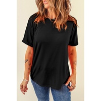 Black Casual Plain Crew Neck Tee - L thumbnail