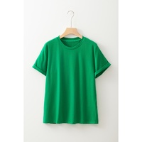 Bright Green Casual Plain Crew Neck Tee - 3XL thumbnail