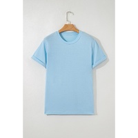 Light Blue Bright Casual Plain Crew Neck Tee - 2XL thumbnail