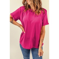 Rose Red Casual Plain Crew Neck Tee - 2XL thumbnail
