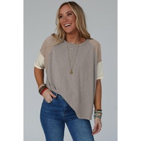Simply Taupe Exposed Seam Colorblock Loose Tee - M thumbnail