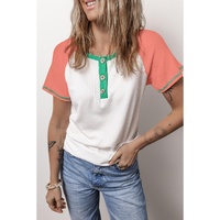 White Colorblock Textured Raglan Sleeve Henley T shirt - S thumbnail