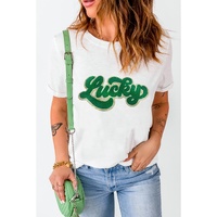 White St. Patrick Lucky Chenille Glitter Patched Graphic T Shirt - M thumbnail