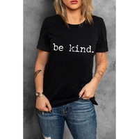 Black be kind Letter Print Round Neck Casual T Shirt - XL thumbnail
