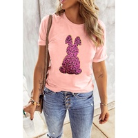 Pink Sequined Leopard Bunny Easter Graphic Tee - M thumbnail