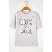 Gray Rock & Roll Graphic Distressed Vintage Tee - L thumbnail