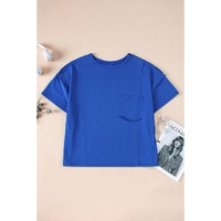 Blue Patched Pocket Exposed Seam Oversize T-shirt - L thumbnail
