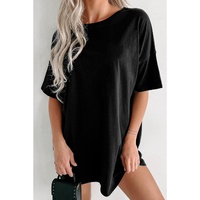 Black Solid Color Round Neck Basic Tunic T Shirt - S thumbnail