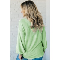 Moonlight Jade Solid Cord Ribbed Drop Shoulder Pullover Top - L thumbnail