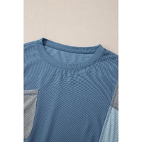 Dusk Blue Colorblock Stitching Patchwork Buttoned Long Sleeve Top - L thumbnail
