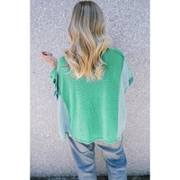 Green Colorblock Stitching Patchwork Buttoned Long Sleeve Top - L thumbnail