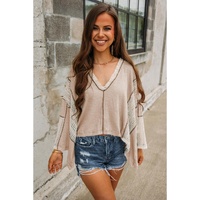 Parchment Crochet Detail Exposed Seam High Low Loose Top - L thumbnail