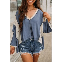 Ashleigh Blue Crochet Detail Exposed Seam High Low Loose Top - L thumbnail