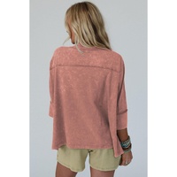 Rose Tan Floral Starbust Exposed Seam Mineral Wash Top - M thumbnail