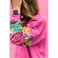 Sachet Pink Mixed Print Patch Drop Shoulder Pullover Top - S thumbnail
