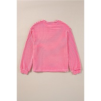 Rose Stripe Round Neck Drop Shoulder Long Sleeve Top - S thumbnail