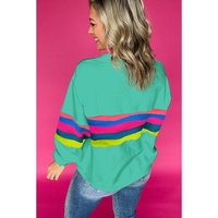 Green Colorful Striped Accent Long Sleeve T Shirt - 2XL thumbnail