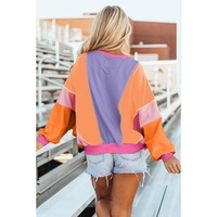 Orchid Petal Colorblock Patchwork Exposed Stitching Oversize Top - 2XL thumbnail