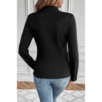 Black Mock Neck Thermal Lined Long Sleeve Tee - M thumbnail