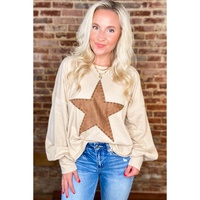 Apricot Studded Star Graphic Oversized Long Sleeve Top - M thumbnail